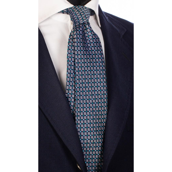 Cravată-de-mătase-Albastru-Fantezie-Alb-Verde-Turcoaz- AN4799
