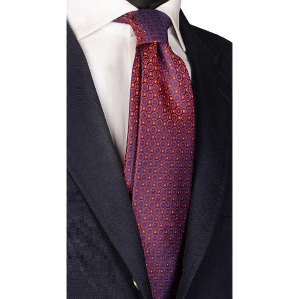 Cravată-de-mătase-Roșu-Bordeaux-Fantezie-Albastru-Alb- AN6307