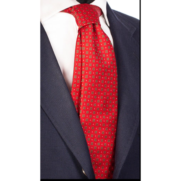 Cravată-de-mătase-Roșu-Fantezie-Verde-Alb- AN5513