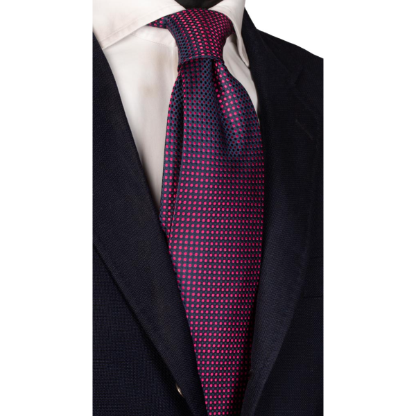 Cravată-de-mătase-albastru-cu-Pois-ton-pe-ton-fucsia- 1416