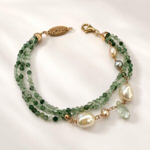 Bratara waterlily din cuart rutilat verde si perle