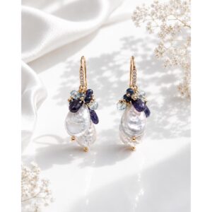 Cercei waterlily din aquamarine si perle