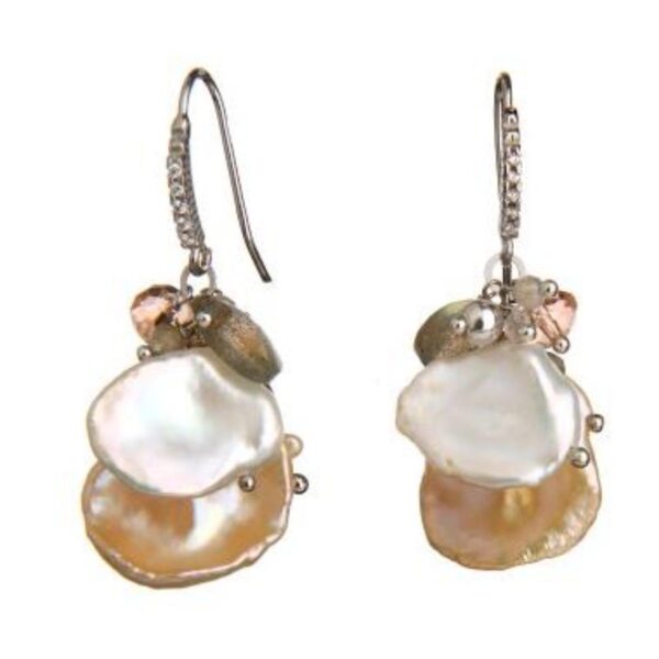 Cercei waterlily din perle labradorit si cuart