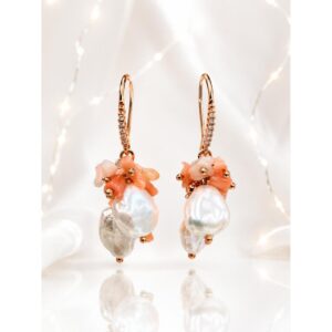Cercei waterlily din perle si coral roz natural