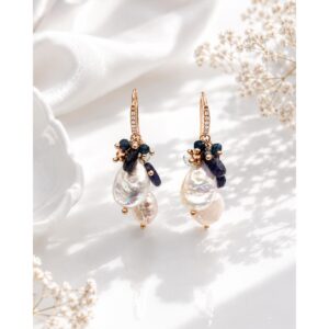 Cercei waterlily din perle spinel si agat negru