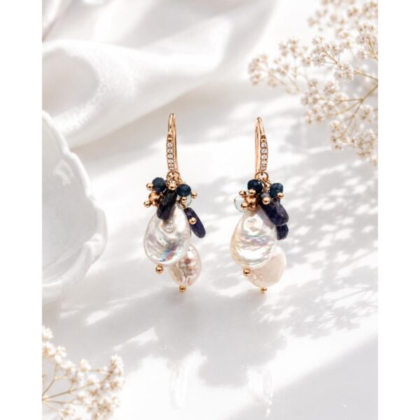 Cercei waterlily din perle spinel si agat negru