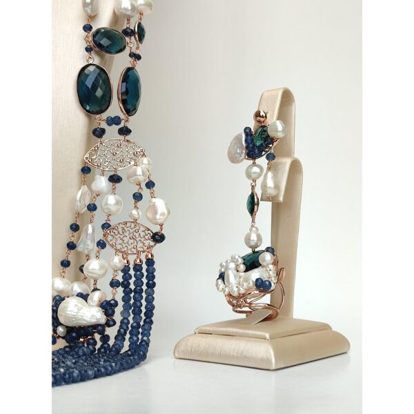 Set magnifique din perle de cultura si agat albastru safir 1