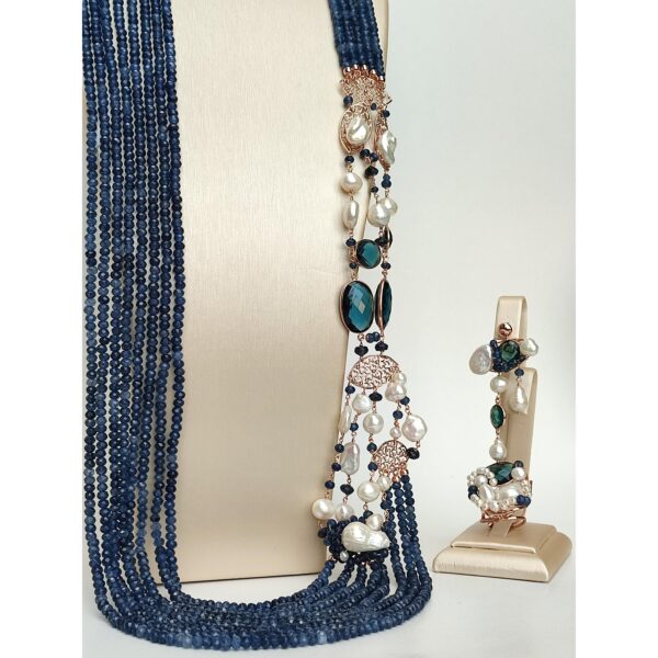 Set magnifique din perle de cultura si agat albastru safir 2 Set magnifique din perle de cultura si agat albastru safir 2