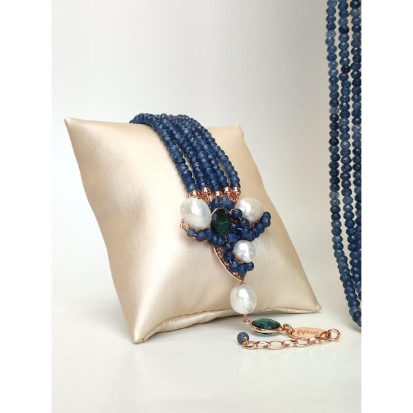 Set magnifique din perle de cultura si agat albastru safir Set magnifique din perle de cultura si agat albastru safir