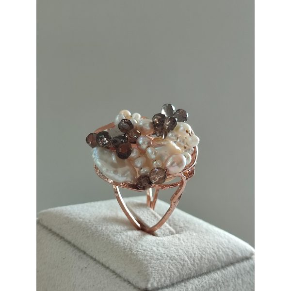 Inel enigma din cuart fumuriu si perla baroc 1 Inel enigma din cuart fumuriu si perla baroc 1