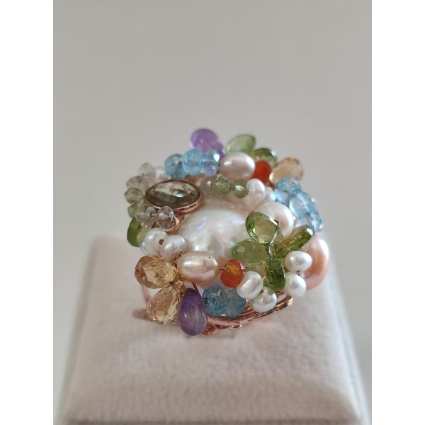 Inel majestic din cuart multicolor si perla baroc 1 Inel majestic din cuart multicolor si perla baroc 1