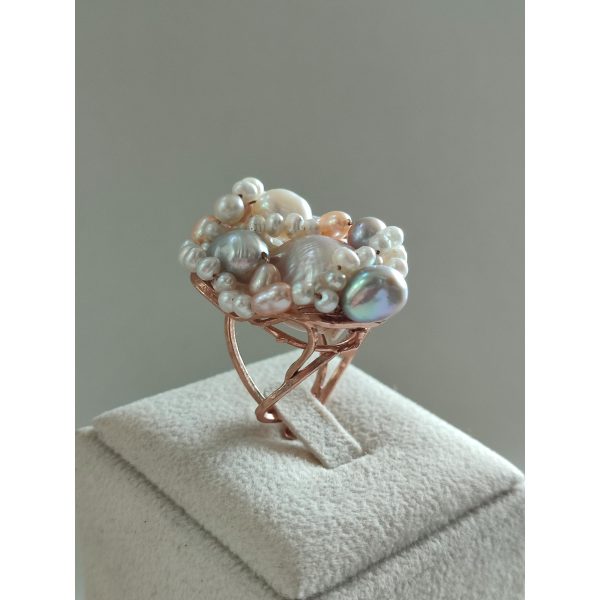 Inel trinity din perla baroc si perle multicolore 1 Inel trinity din perla baroc si perle multicolore 1