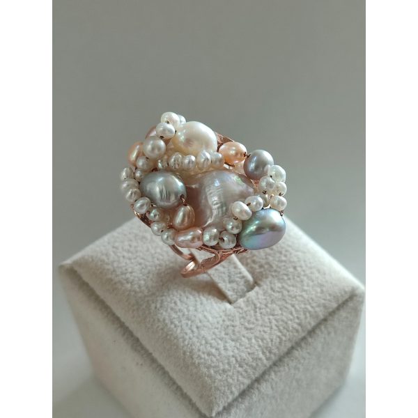 Inel trinity din perla baroc si perle multicolore 2 Inel trinity din perla baroc si perle multicolore 2