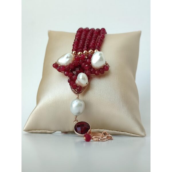 Bratara glam din agat rubiniu si perle de cultura Bratara glam din agat rubiniu si perle de cultura