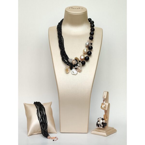 Set mystique din agat negru si perle de cultura unicat 6 Set mystique din agat negru si perle de cultura unicat 6