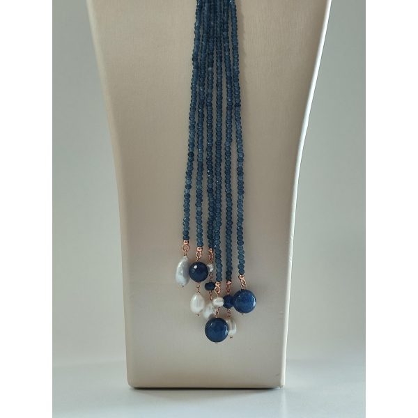 Colier siren din agat albastru safir si perle Colier siren din agat albastru safir si perle