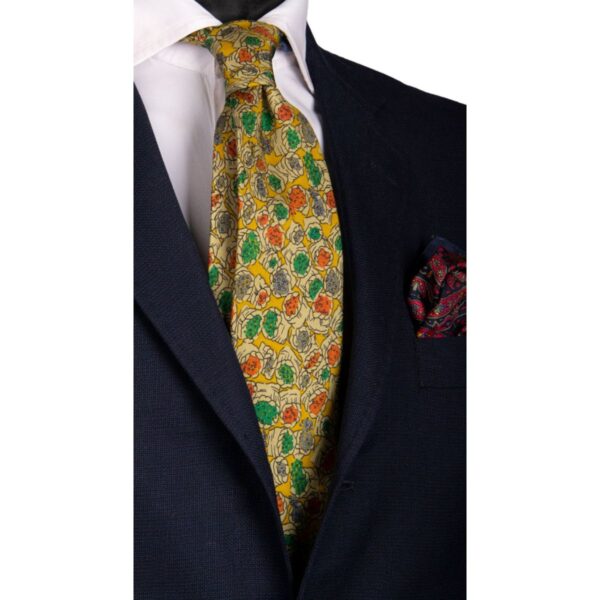 Cravatta-Vintage-in-Saia-di-Seta-Color-Senape-Fantasia-Multicolor-CV25