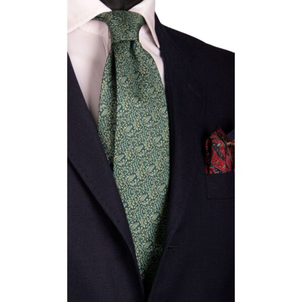Cravatta-Vintage-in-Saia-di-Seta-Verde-a-Fiori-Tono-su-Tono-CV997