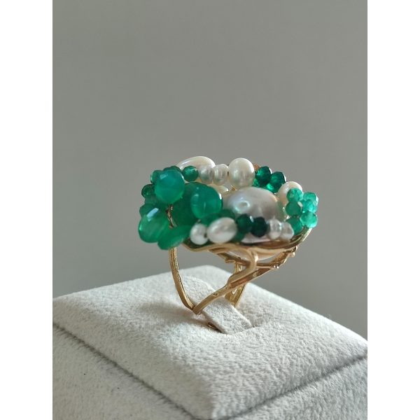 Inel deluxe din agat verde smarald si perla baroc 1 Inel deluxe din agat verde smarald si perla baroc 1