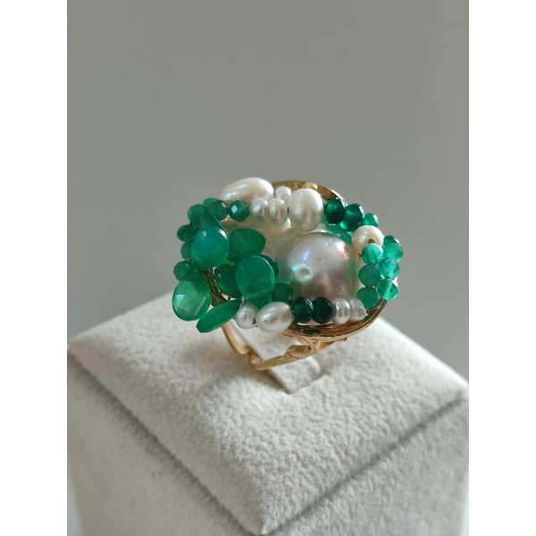 Inel deluxe din agat verde smarald si perla baroc 2 Inel deluxe din agat verde smarald si perla baroc 2