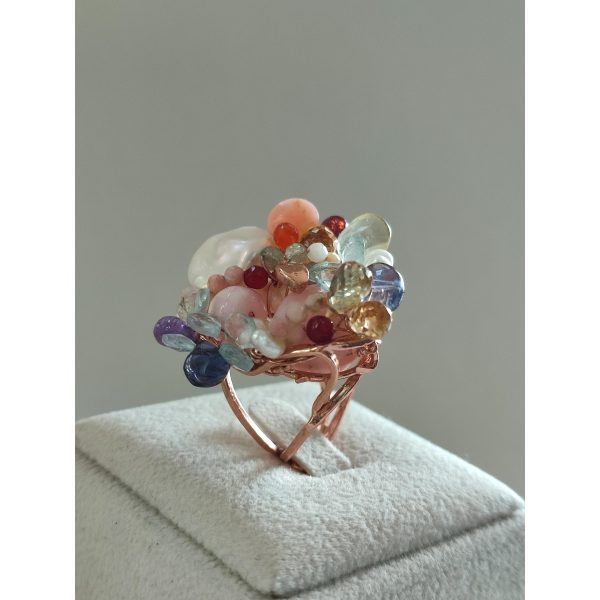 Inel rainbow din opal cuart si perle Inel rainbow din opal cuart si perle