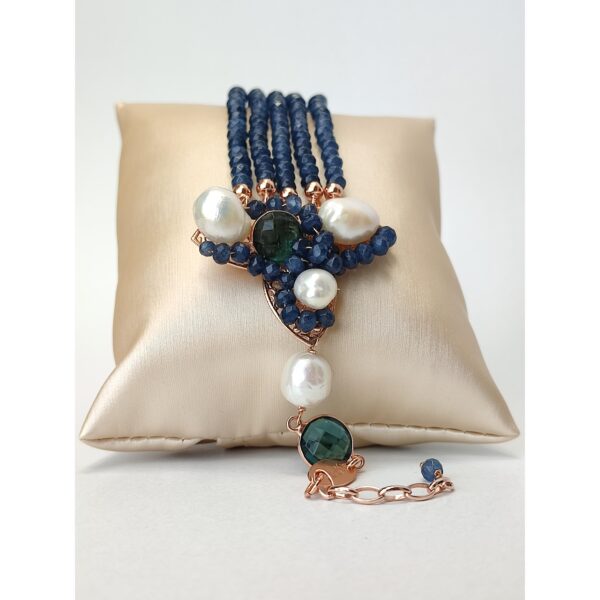 Bratara magnifique din agat albastru safir si perle Bratara magnifique din agat albastru safir si perle