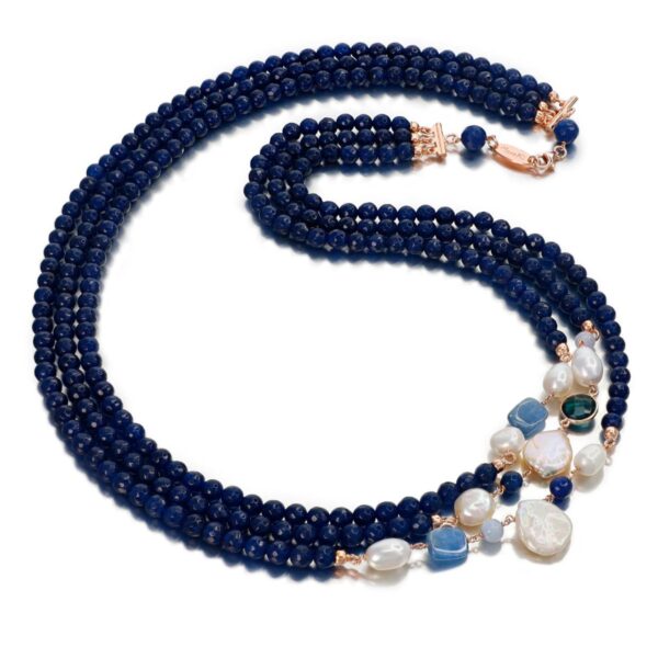 Colier Armonia cu agat albastru și perle.1