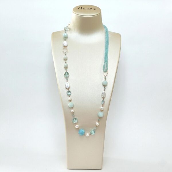 Colier sensation din cuart amazonit acvamarin si perle Colier sensation din cuart amazonit acvamarin si perle