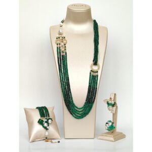 Set deluxe din agat verde si perle