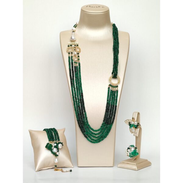 Set deluxe din agat verde si perle