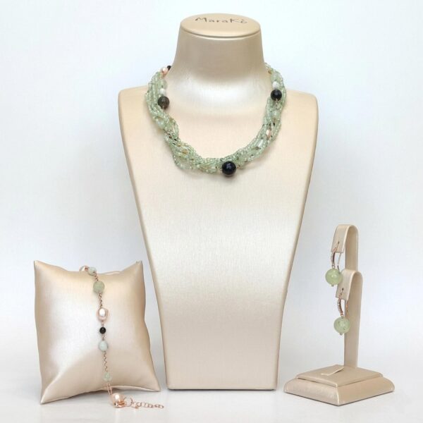 Set allure din cuart obsidian diaspor si perle 6 Set allure din cuart obsidian diaspor si perle 6