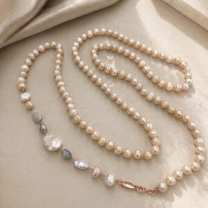 Colier celebrity charleston 130 cm din perle roz 1 1