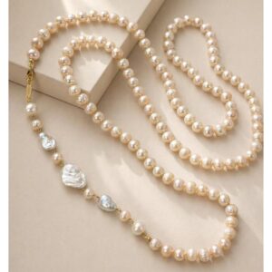 Colier Celebrity Charleston, 130 cm, din perle crem