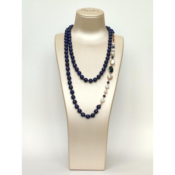 Colier celebrity charleston din agat albastru safir si perle 1 Colier celebrity charleston din agat albastru safir si perle 1