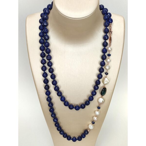 Colier celebrity charleston din agat albastru safir si perle 2 Colier celebrity charleston din agat albastru safir si perle 2