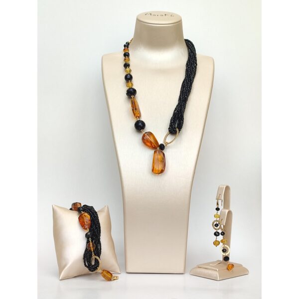Set amberia din agat negru si chihlimbar mexican 6