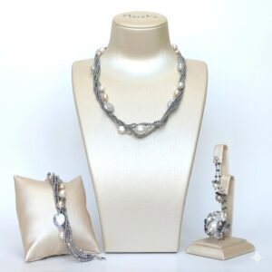 Set celeste din hematit natural si perle 10