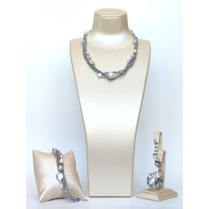 Set celeste din hematit natural si perle 8