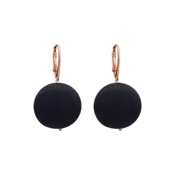 Cercei timeless cu disc din agat negru satinat