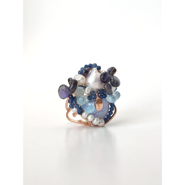 Inel maya din agat calcedonie iolit si perla baroc 2 Inel maya din agat calcedonie iolit si perla baroc 2