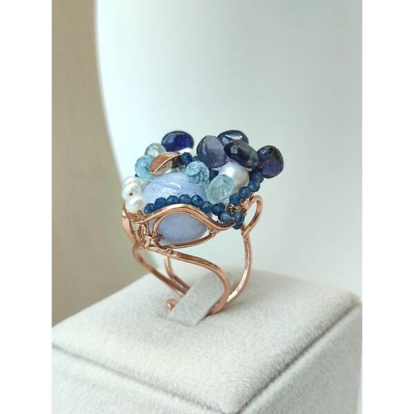 Inel maya din agat calcedonie iolit si perla baroc 4 Inel maya din agat calcedonie iolit si perla baroc 4