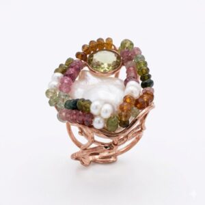 Inel sublime din turmalina si perla baroc 7