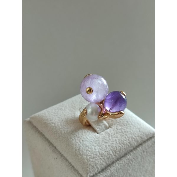 Inel trilogy din ametist si perla 3 Inel trilogy din ametist si perla 3