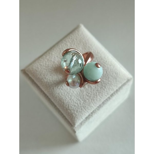 Inel trilogy din cuart amazonit si perla 6 Inel trilogy din cuart amazonit si perla 6