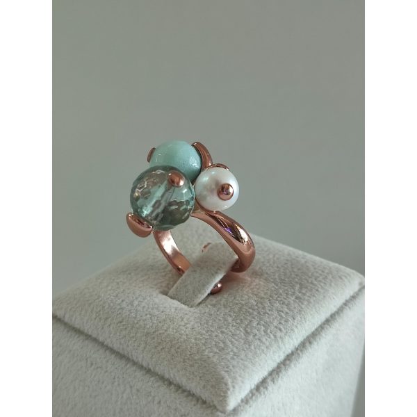 Inel trilogy din cuart amazonit si perla 7 Inel trilogy din cuart amazonit si perla 7