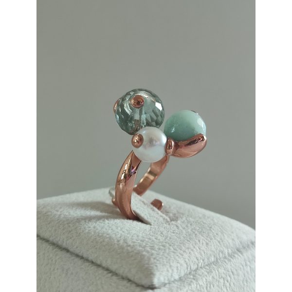 Inel trilogy din cuart amazonit si perla 8 Inel trilogy din cuart amazonit si perla 8