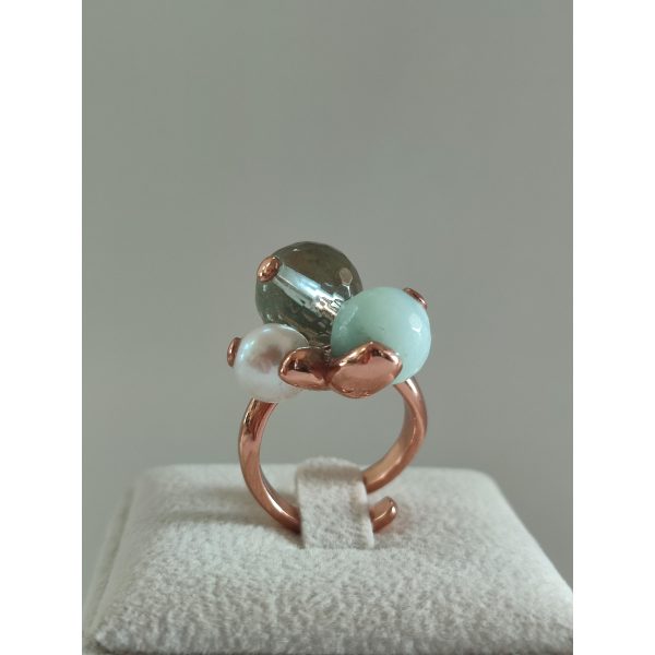 Inel trilogy din cuart amazonit si perla 9 Inel trilogy din cuart amazonit si perla 9