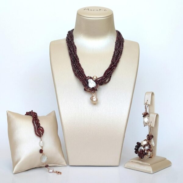 Set desire din granat si perle de cultura 8 Set desire din granat si perle de cultura 8