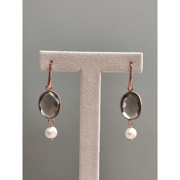 Cercei crown din cuart fumuriu si perle 2 Cercei crown din cuart fumuriu si perle 2