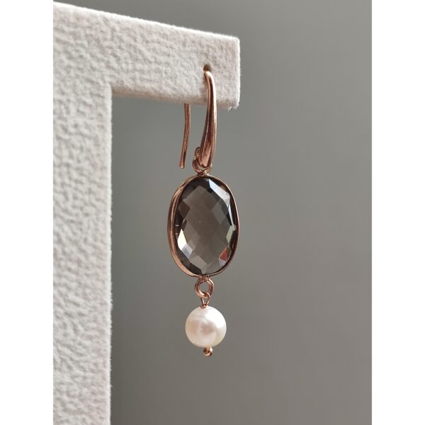 Cercei crown din cuart fumuriu si perle Cercei crown din cuart fumuriu si perle